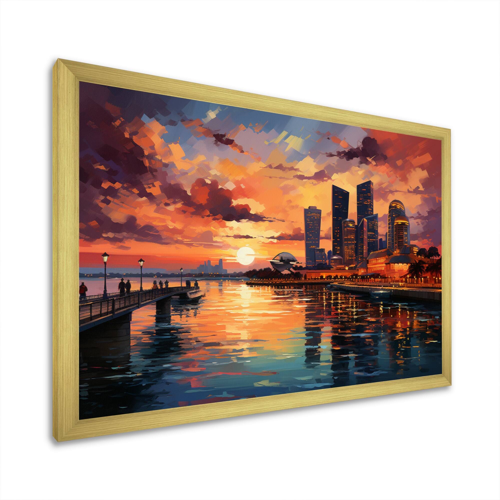 Designart "City Singapore Popart II" Singapore Framed Canvas Wall Art
